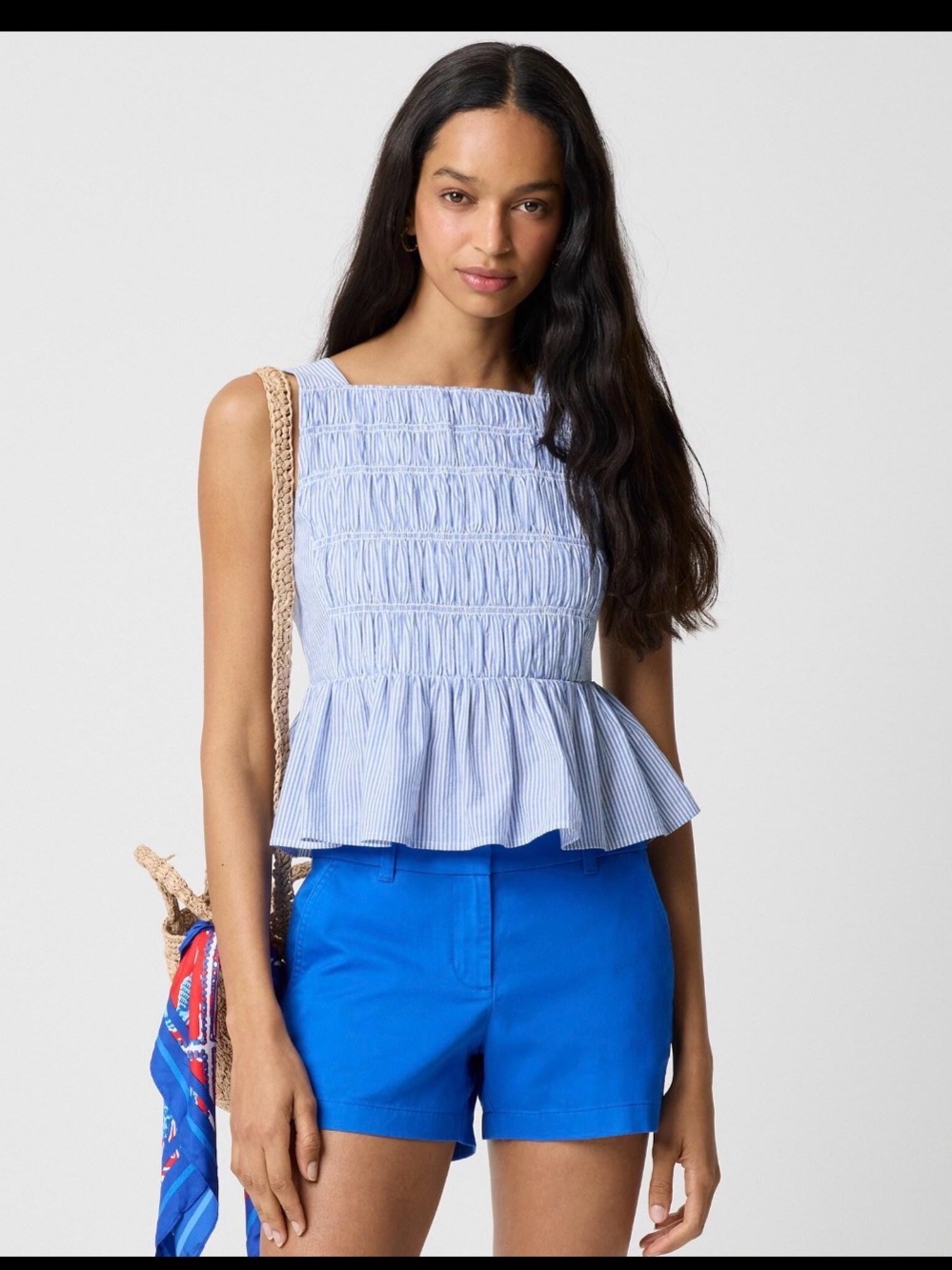 J. Crew Blue and White Striped Smocked Tank - Picture 2 of 6